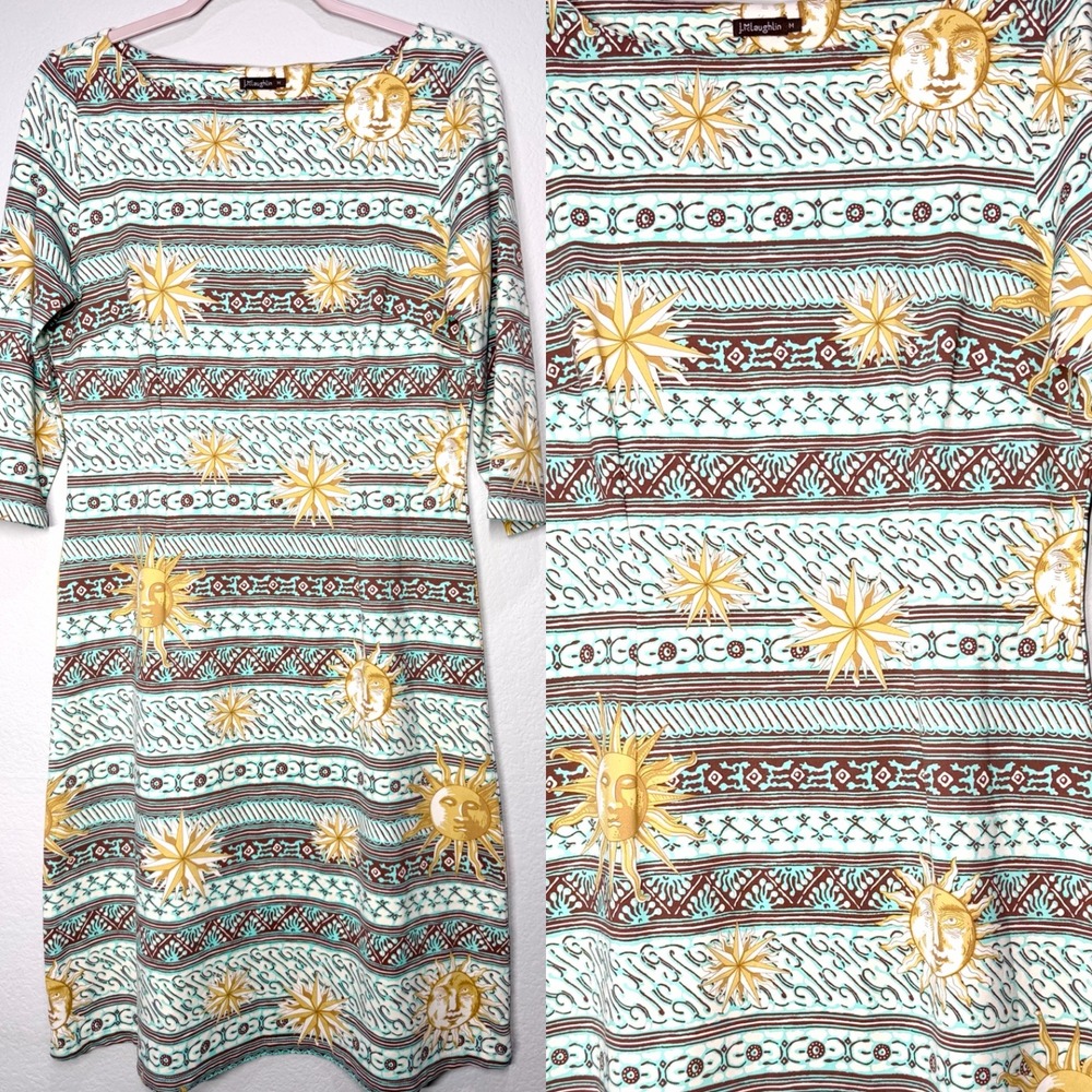 J McLaughlin Sheath Dress Medium Stretch Catalina Cloth Sun Star Moon Celestial